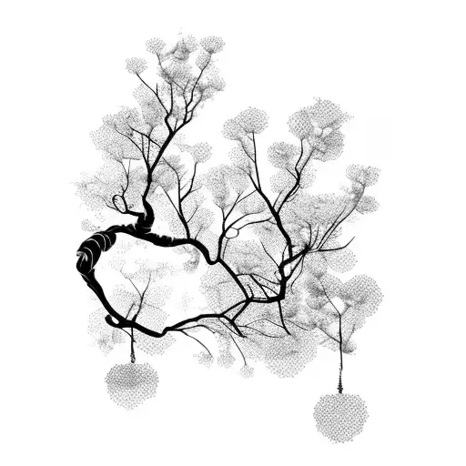 A Couples Tattoo Of A Withered Cherry Blossom Tree