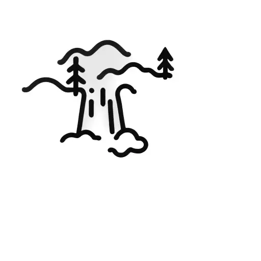 A Waterfall Surrounded By Bush With A Cloud Made Of Lines