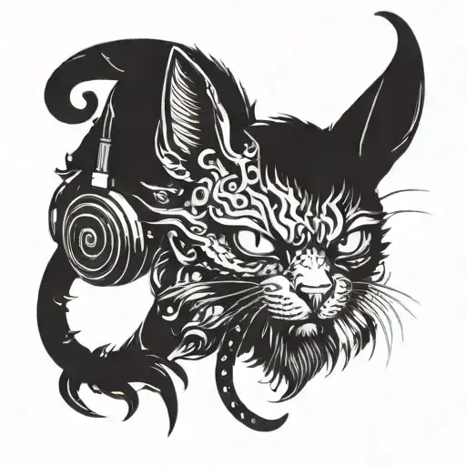 Cthulu And Cat Wearing Headphones