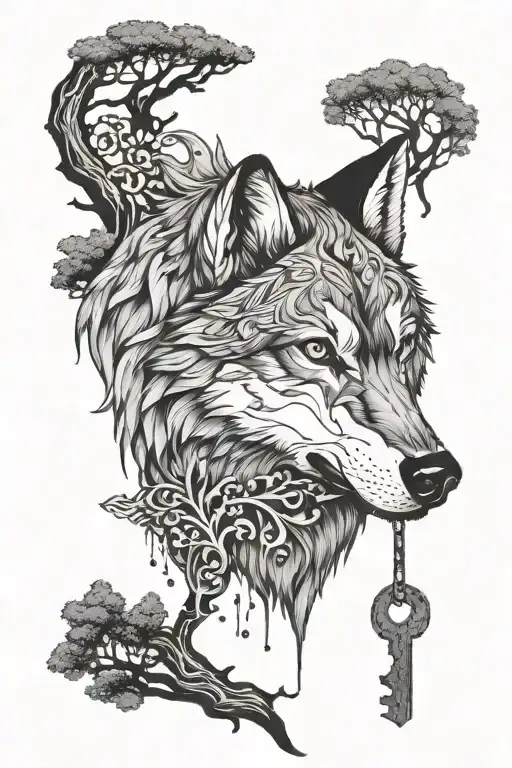 Wolf With Key In Mouth In Woods