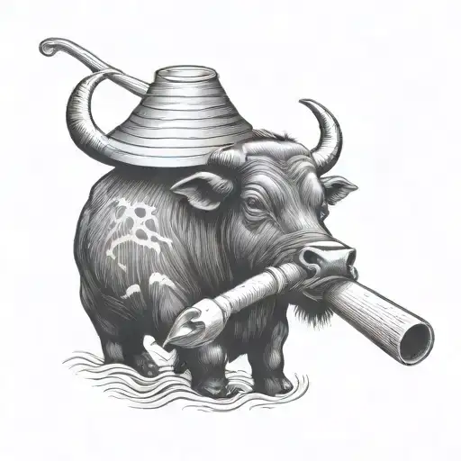 Vietnamese Water Buffalo With Plow Pipe Shaped Like