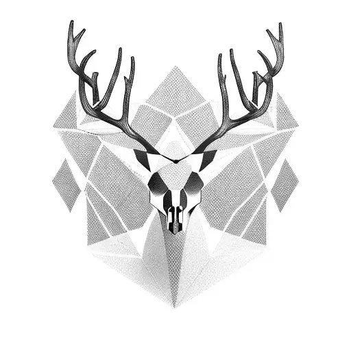 A Minimalist Geometric Design Of A Deer Skull With Antlers Intertwined With Hiking Trail Markers