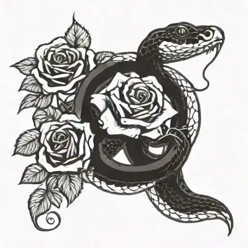Snake Eating Itself Around A Rose Intertwined