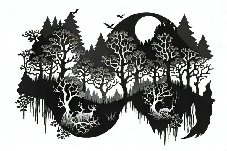 Dark Forest With Creatures Lurking