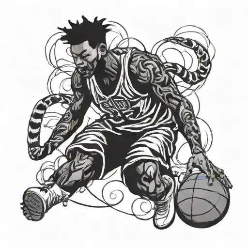 A Basketball Player Dunking A Ball With A Fierce Tiger Roaring In The Background