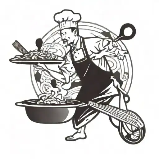 Minimalist Line Drawing Of A Zen Chef In Action