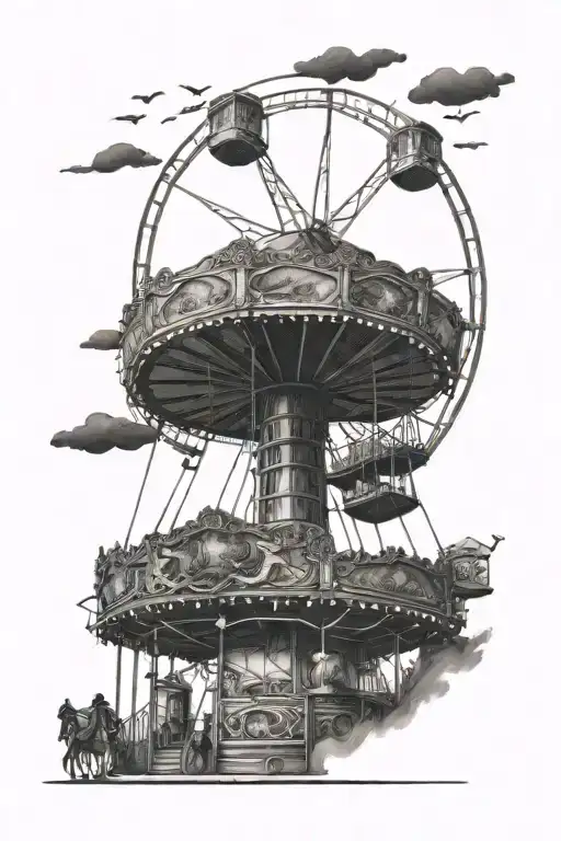 Carousel Ferris Wheel In Background