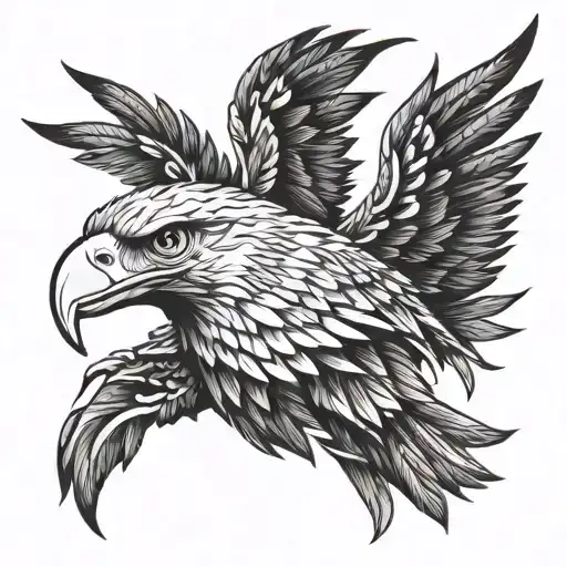 Eagle Head Tattoo With Feathers And Wings