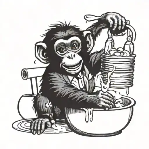 A Happy Monkey Washing The Dishes The Monkey Is In Suit