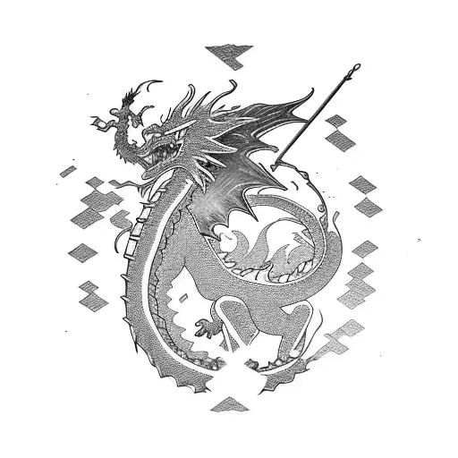 An Anime-inspired Tattoo Of A Dragon Made Out Of Steel Beams Flying Over The Tokyo Tower