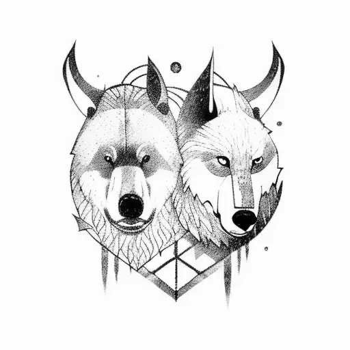 Viking Bear And Wolf In The Snowy Mountains