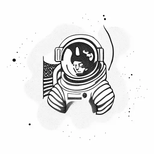 Cartoon Astronaut On Mars With Flag
