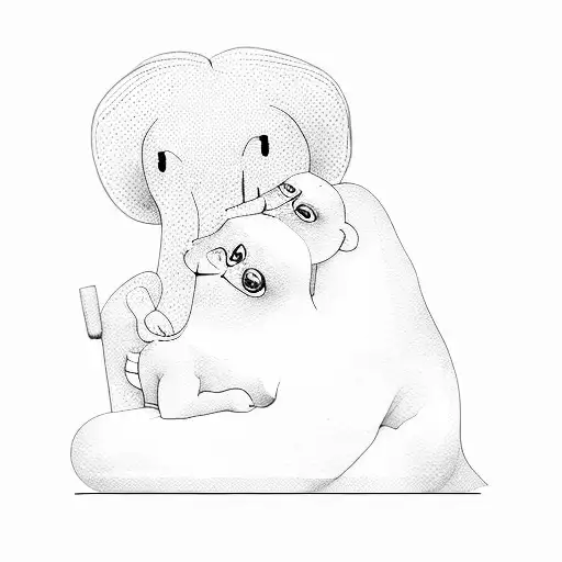 Grandma And Baby Line Work With Watercolour