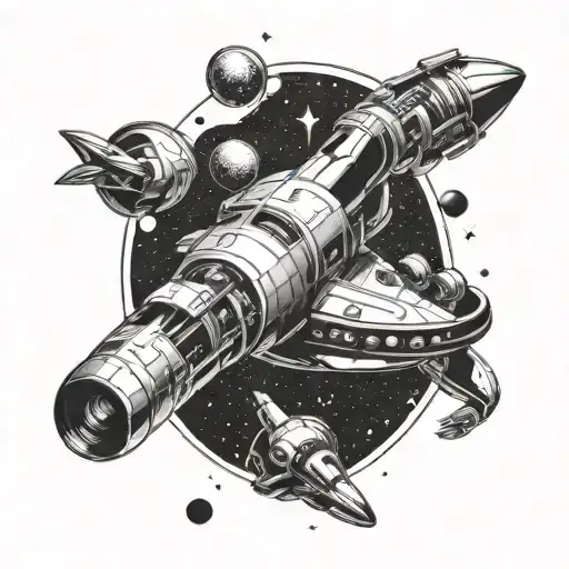 A Futuristic Tattoo Design Of A Party Spaceship Kitchen Traveling Through Outer Space