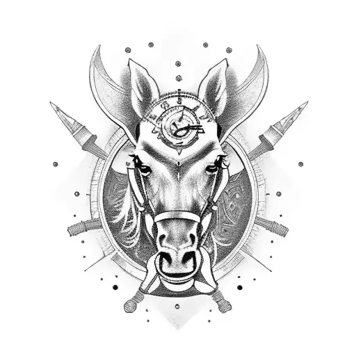 A Tattoo Sleeve Of A Warrior On A Horse And Clock Or Stopwatch In The Background