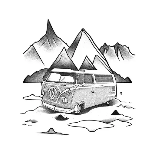 Campervan With Mountain Range Outline