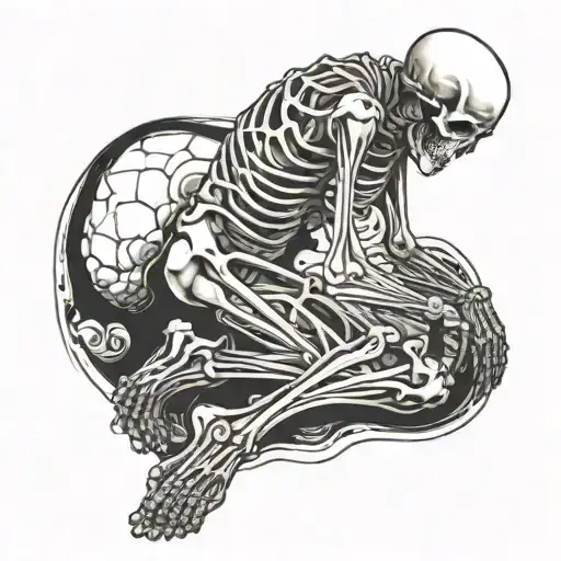Skeleton On Its Knees Praying To Cross