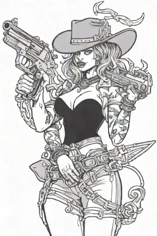 Western Busty Cowgirl Devil Holding A Gun