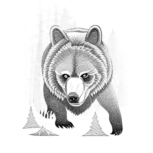 An Intense Battle Scene Between A Bear And A Wolf In A Forest Setting