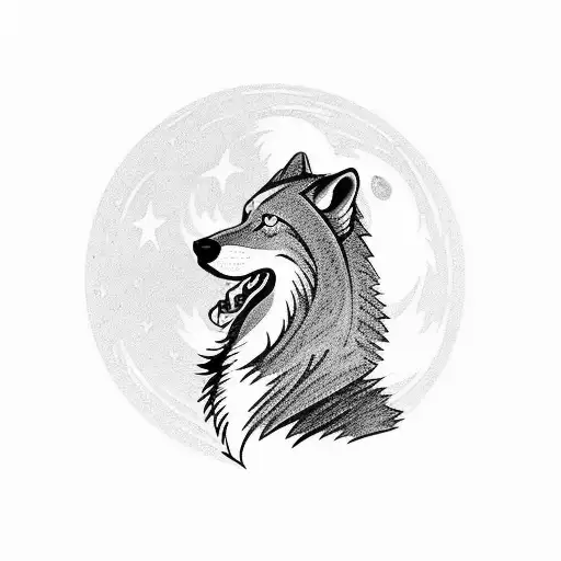 A Wolf Howling At The Moon With A Silhouette Of Gavrilo Princip In The Background