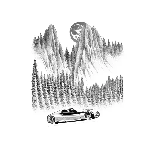 A Sleek Sports Car Racing Up A Winding Mountain Road Under A Full Moon