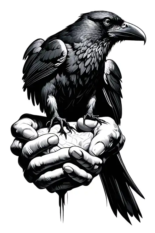 Raven On Cupped Hands Holding