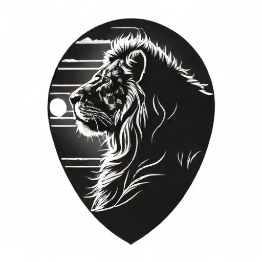 Small Lion Looking Up At Sky With Sun Setting