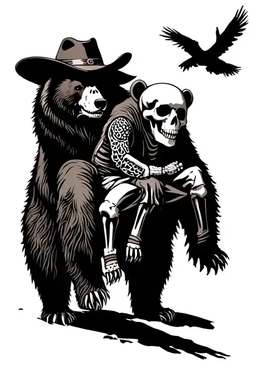 Skeleton Cowboy Riding A Bear Standing