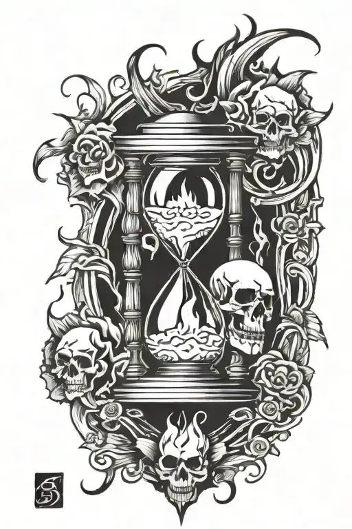 Hourglass With A Flame In The Top And Skull In The Bottom