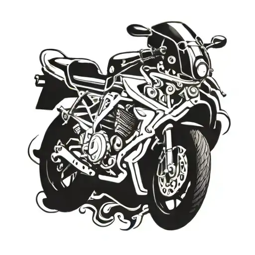 Incorporate A Detailed Motorbike Engine Design Intertwined With Traditional Hindu Symbols