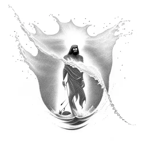 A Silhouette Of Jesus Walking On Water With Waves Crashing Around Him