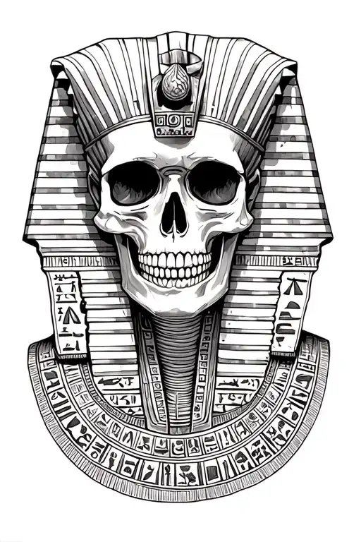 Skeletal Pharaoh Skull Surrounded By Hieroglyphics