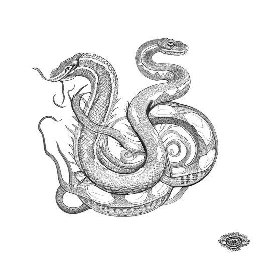 Snake Serpent In Snapdragons And Daisies