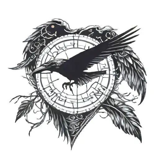 Odin's Raven Flying And The Helm Of Awe Inspiring Depiction