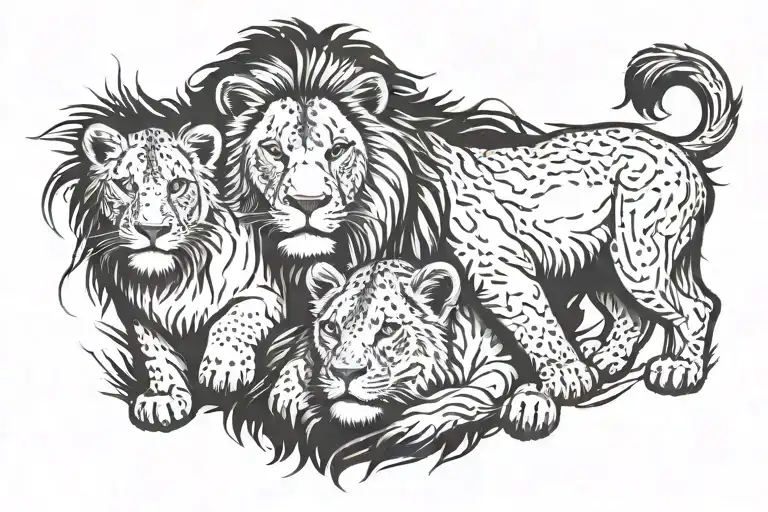 Lion With 2 Cubs Showing Bond Of Father And Son And Daughter Tattoo Idea