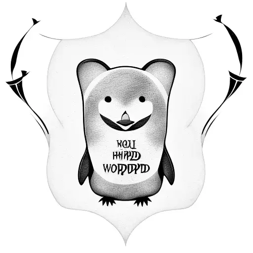 Penguin Holding Surfboard With Words Be Happy