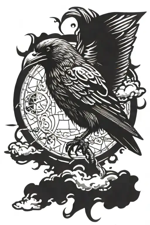 Attacking Raven In Viking Style Tattoo Design