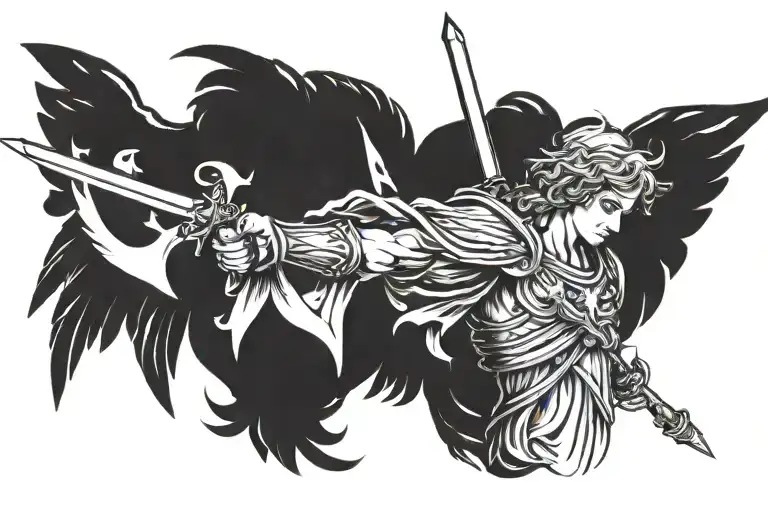 Make A Tattoo Design With An Angel Holding A Sword