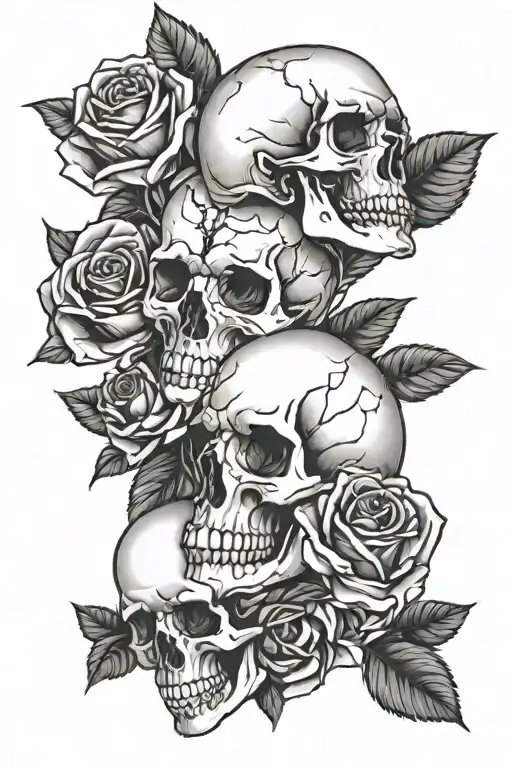 3 Roses In A Straight Line With A Skull