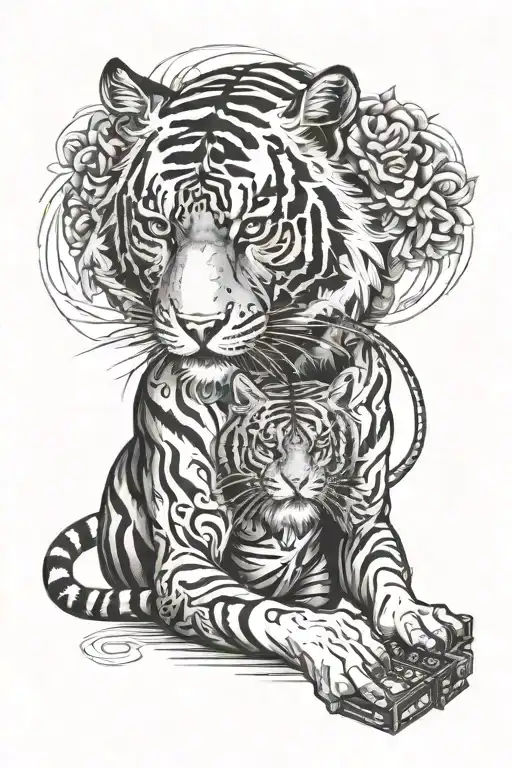 A Tiger Playing A Video Game With Intense Focus