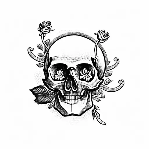 Skull With Roses And Money And Guns