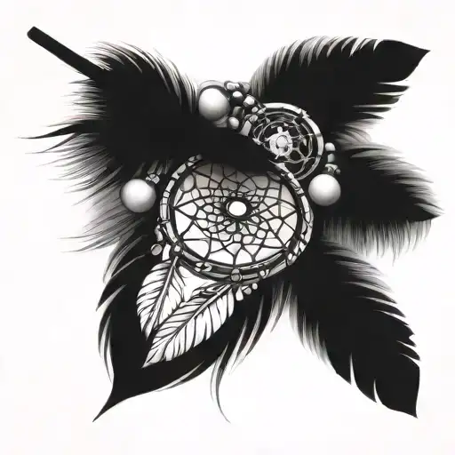 Native American Wrist Tattoo Beads With Feather And Dreamcatcher