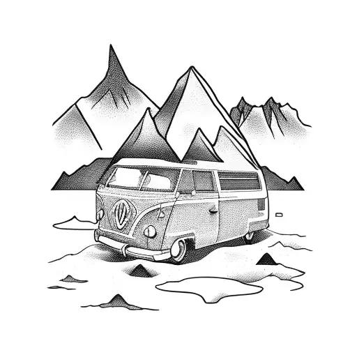 Campervan With Mountain Range Outline