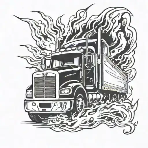 Flaming Semi Truck Memorial Tattoo For Dad