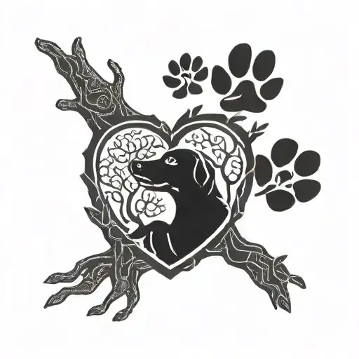 Dogs Paw And Tree Of Life Intertwined