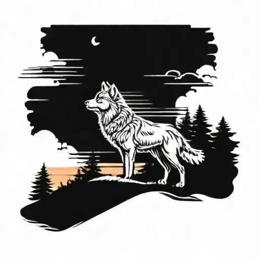 A Wolf Howling On A Golf Course At Sunset