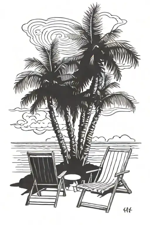Three Palm Trees And Two Beach Chairs
