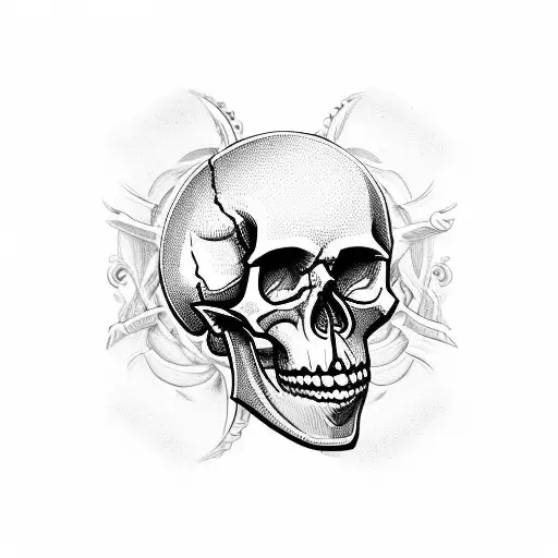 Skull With Ace Card And Swallow
