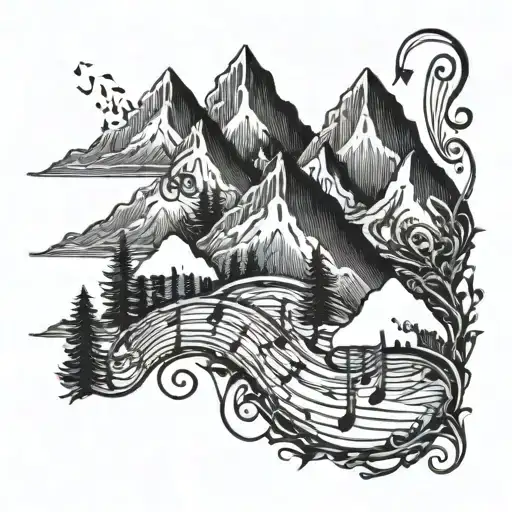 Mountains And Music Notes Intertwined