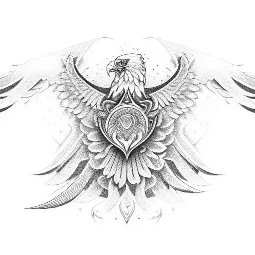 An Intricate Armband Design Incorporating Elements Of An Eagle And Phoenix